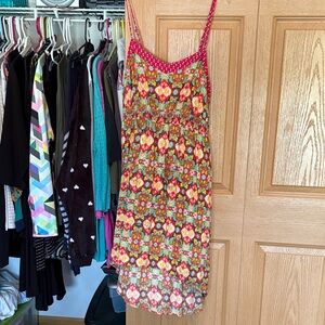 Floral Sundress with Red Polka Dot Straps